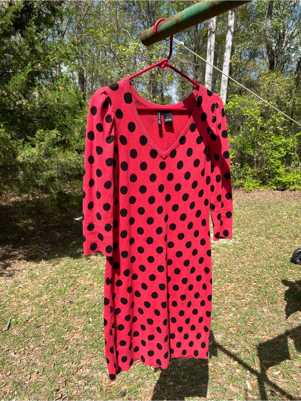 new directions Red Sweater Dress with Black Polka Dots